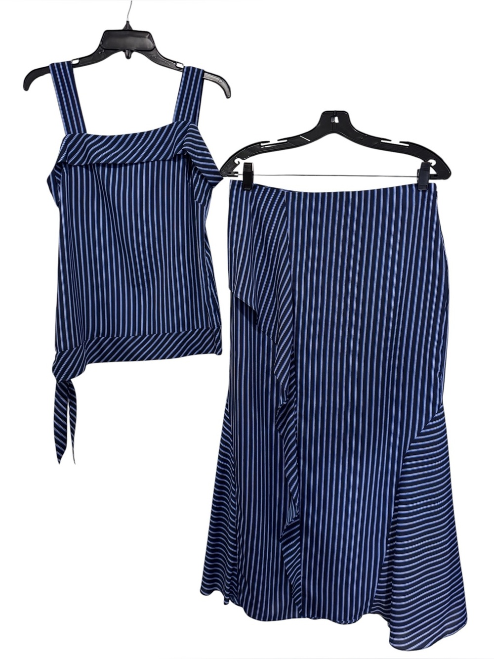 Banana Republic Striped Two Piece Set XS/6P Blue Asymmetrical Tank & Midi Skirt
